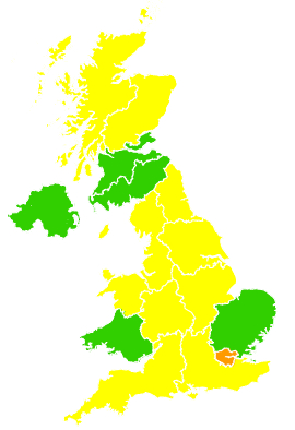 Click on a region for air pollution levels for 23/04/1995
