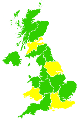Click on a region for air pollution levels for 23/04/1999