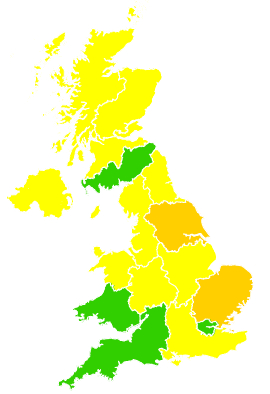 Click on a region for air pollution levels for 23/04/2005