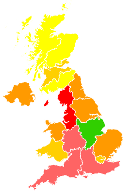 Click on a region for air pollution levels for 23/05/1992