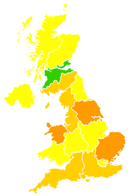 Click on a region for air pollution levels for 23/05/1993