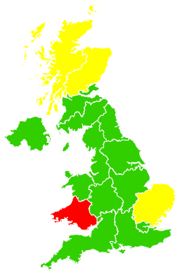Click on a region for air pollution levels for 23/05/1999