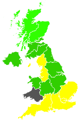 Click on a region for air pollution levels for 23/06/1992