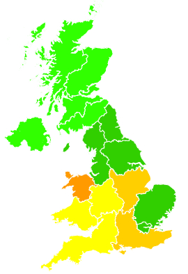 Click on a region for air pollution levels for 23/06/1994
