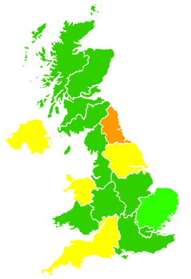 Click on a region for air pollution levels for 23/06/1995
