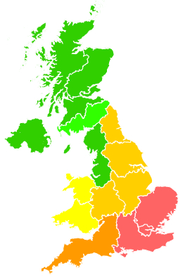 Click on a region for air pollution levels for 23/06/2005