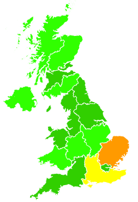 Click on a region for air pollution levels for 23/07/1992