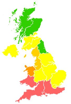 Click on a region for air pollution levels for 23/07/1994