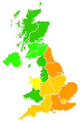 Click on a region for air pollution levels for 23/07/1996