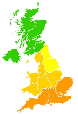 Click on a region for air pollution levels for 23/07/1997