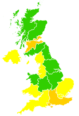 Click on a region for air pollution levels for 23/08/2000