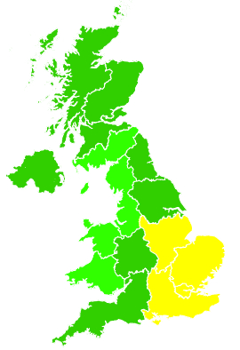 Click on a region for air pollution levels for 23/08/2009