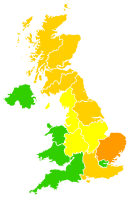 Click on a region for air pollution levels for 23/08/2015
