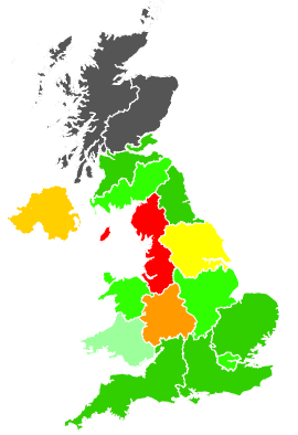 Click on a region for air pollution levels for 23/09/1993
