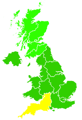 Click on a region for air pollution levels for 23/09/2000
