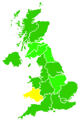 Click on a region for air pollution levels for 23/10/2000