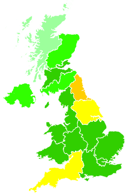 Click on a region for air pollution levels for 23/10/2001