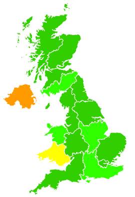 Click on a region for air pollution levels for 23/11/1997