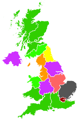 Click on a region for air pollution levels for 23/12/1994