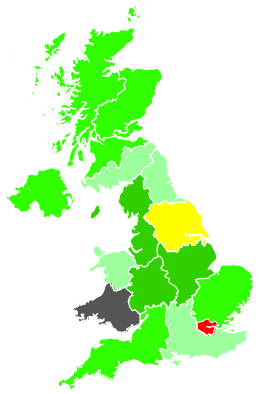 Click on a region for air pollution levels for 24/01/1992