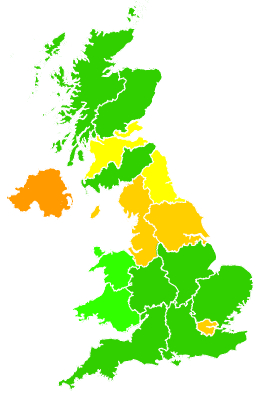 Click on a region for air pollution levels for 24/01/1997