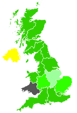 Click on a region for air pollution levels for 24/02/1992