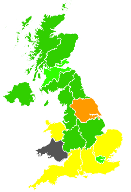 Click on a region for air pollution levels for 24/04/1991