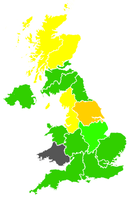 Click on a region for air pollution levels for 24/04/1992