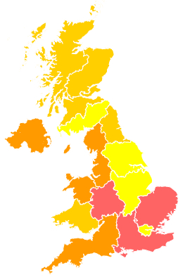 Click on a region for air pollution levels for 24/05/1992