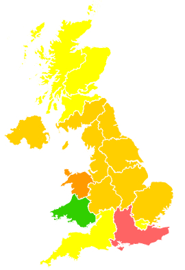 Click on a region for air pollution levels for 24/05/1993