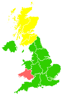 Click on a region for air pollution levels for 24/05/1999