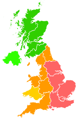 Click on a region for air pollution levels for 24/06/2020