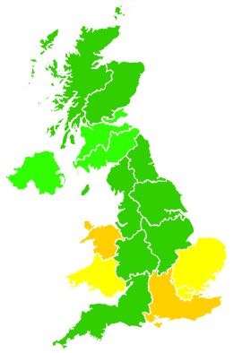 Click on a region for air pollution levels for 24/07/1995