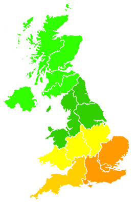 Click on a region for air pollution levels for 24/07/1999