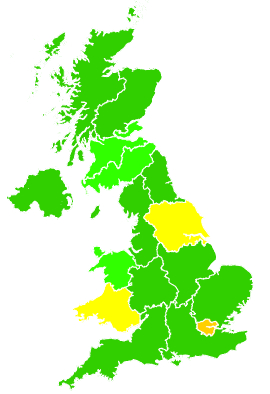 Click on a region for air pollution levels for 24/10/1996