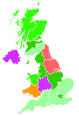 Click on a region for air pollution levels for 24/12/1992