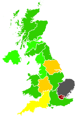 Click on a region for air pollution levels for 24/12/1994