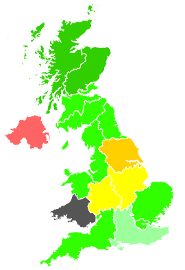 Click on a region for air pollution levels for 25/01/1991