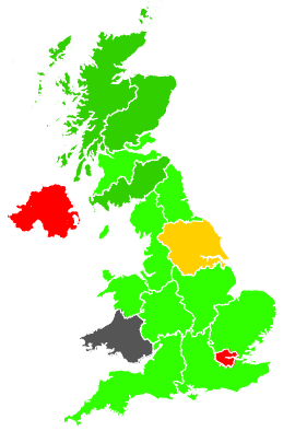 Click on a region for air pollution levels for 25/01/1992