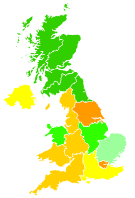 Click on a region for air pollution levels for 25/01/1996