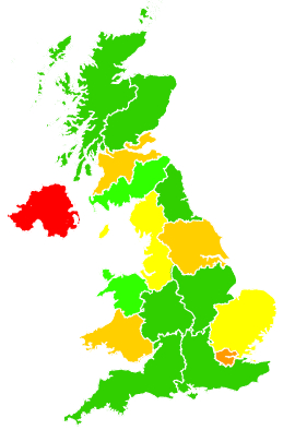 Click on a region for air pollution levels for 25/01/1997