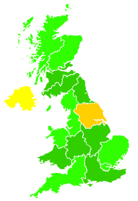 Click on a region for air pollution levels for 25/01/1998