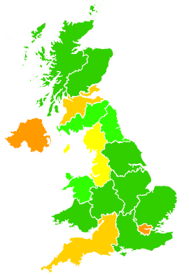 Click on a region for air pollution levels for 25/01/2000