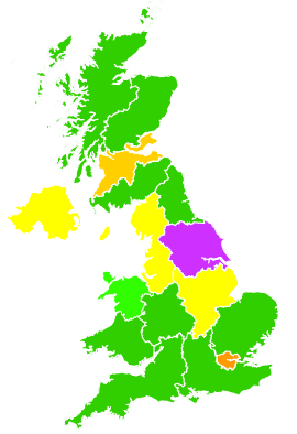 Click on a region for air pollution levels for 25/01/2006
