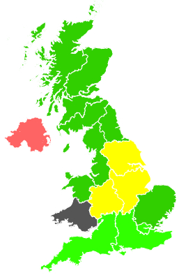 Click on a region for air pollution levels for 25/02/1991