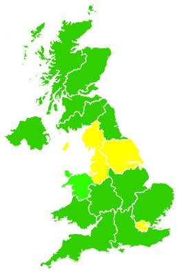 Click on a region for air pollution levels for 25/02/1994