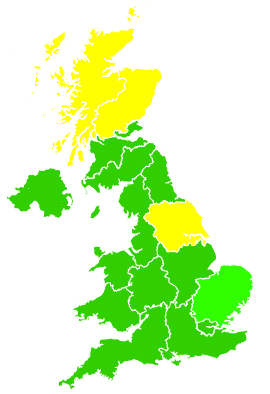 Click on a region for air pollution levels for 25/02/1999