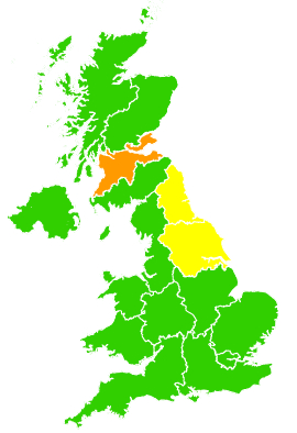 Click on a region for air pollution levels for 25/02/2005