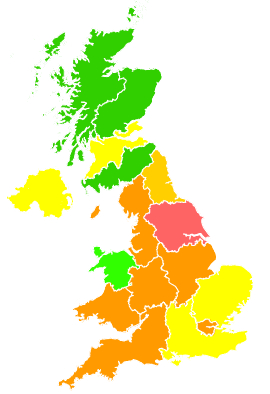 Click on a region for air pollution levels for 25/02/2019