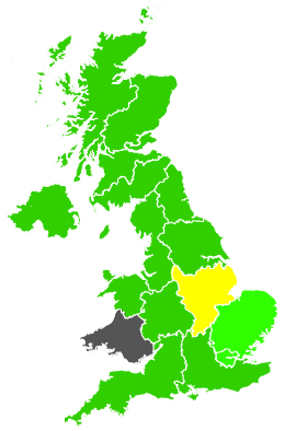 Click on a region for air pollution levels for 25/03/1990